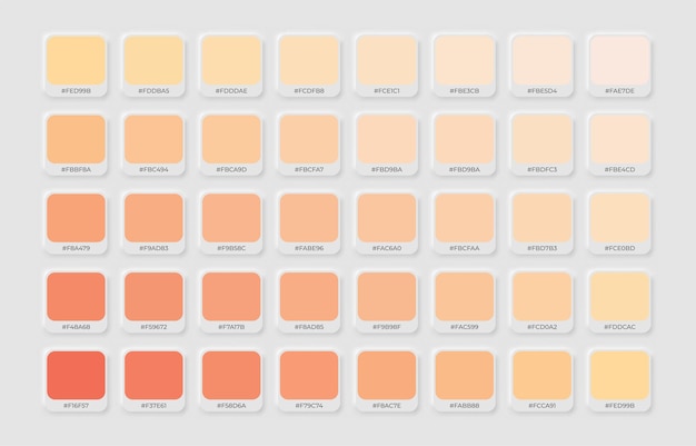 Set of orange soft pastel colour sample gradients combination collection colour palette in rgb hex