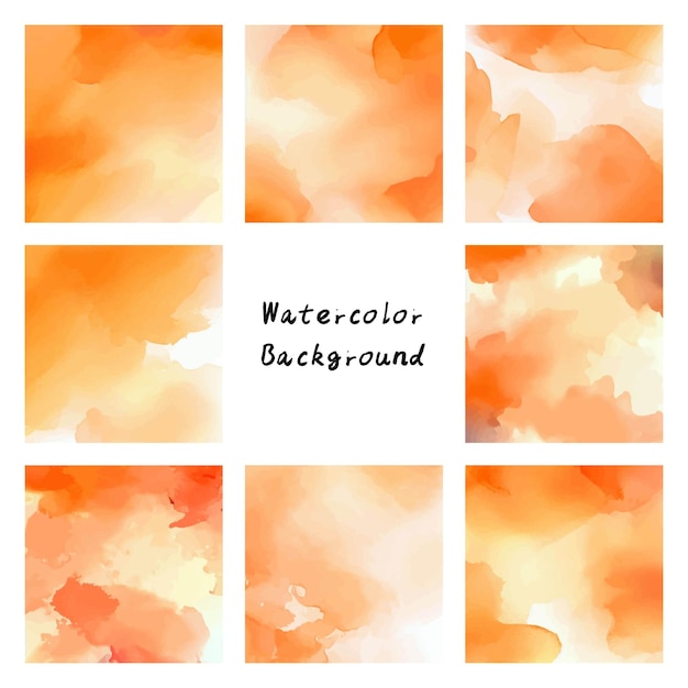 Set of orange tone watercolor backgrounds Abstract hand drawn watercolor background