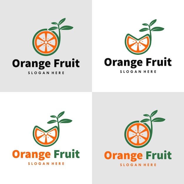 Set oranje fruit logo-ontwerp