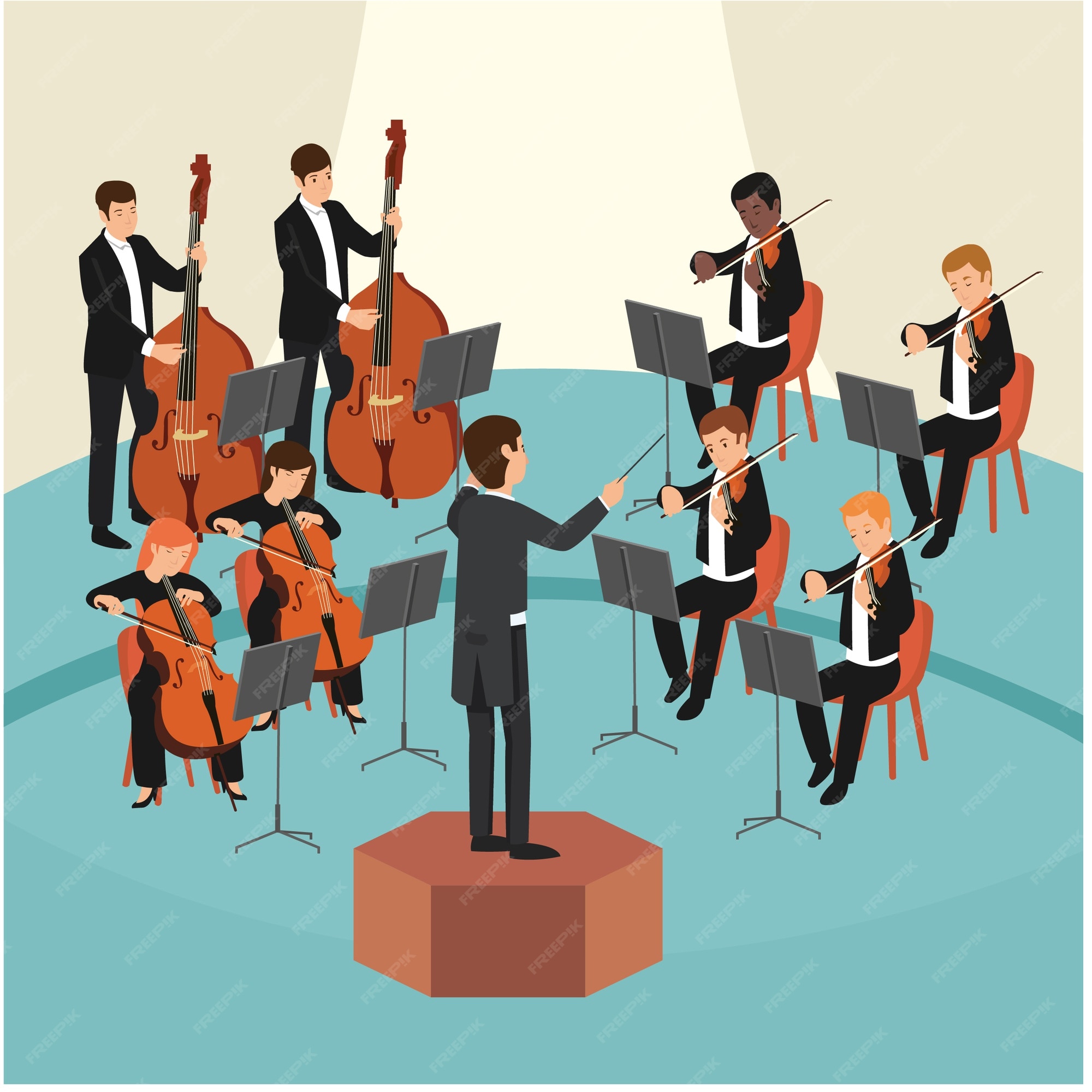 Premium Vector Set Of Orchestra Group With The Conductor On Stage premium-vector-set-of-orchestra-group-with-the-conductor-on-stage