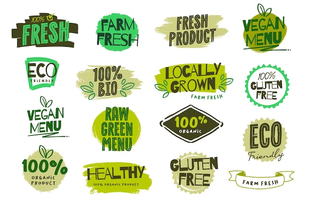 set of organic food labels for vegetarian design organic labels design set