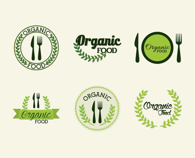 Vector set of organic food lettering on white illustration design