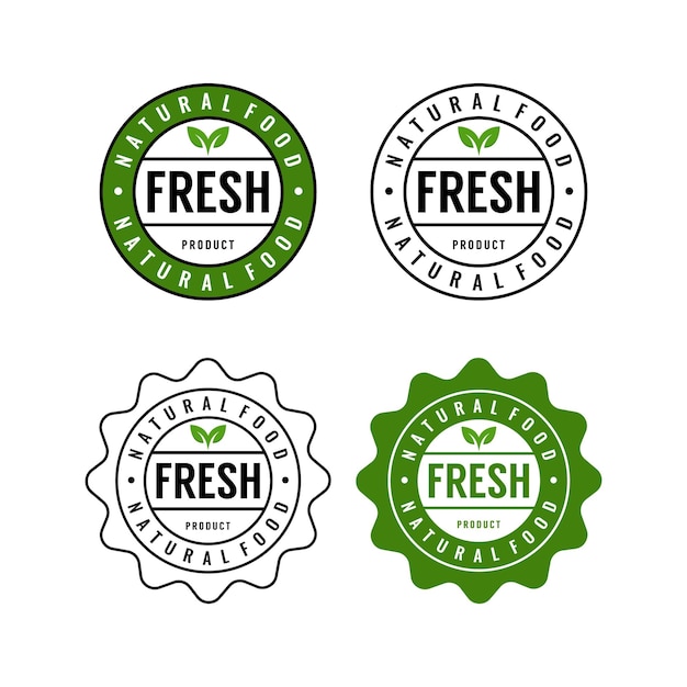 Set di design del logo dell'etichetta naturale per alimenti biologici