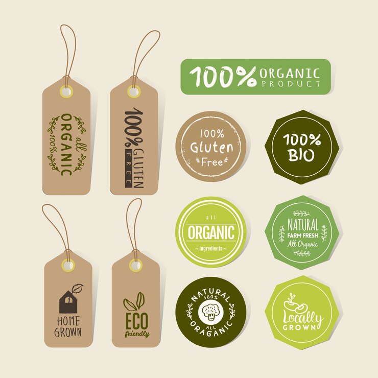 Vector set of organic food tag and label sticker design