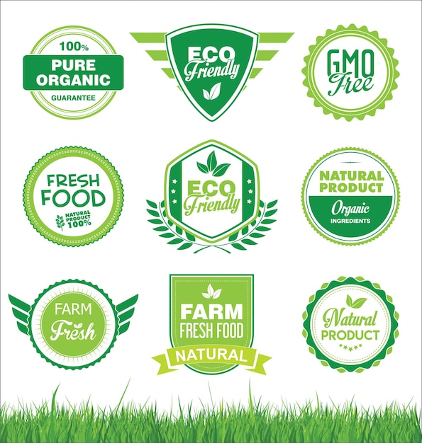 Vector set of organic fresh natural and tasty food labels