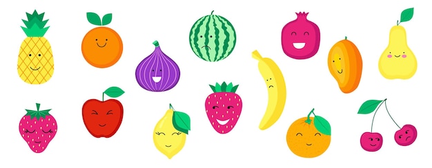 Vector set of organic fruits and berries