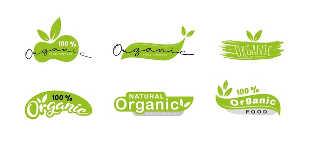 Set of organic icon logo vector design for vegan food label or healthy product concept