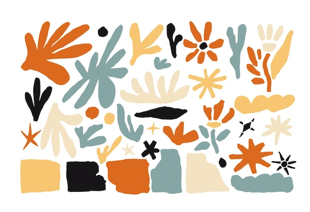 Set of organic shapes design elements in doodle style inspired by matisse style vector illustration