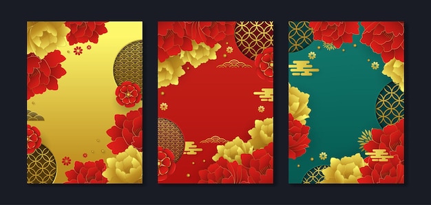 동양 중국 장식 표지 디자인 서식 파일 세트