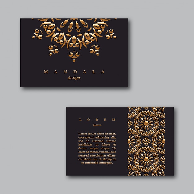 Set di carte d'oro affari ornamentali con mandala e modello