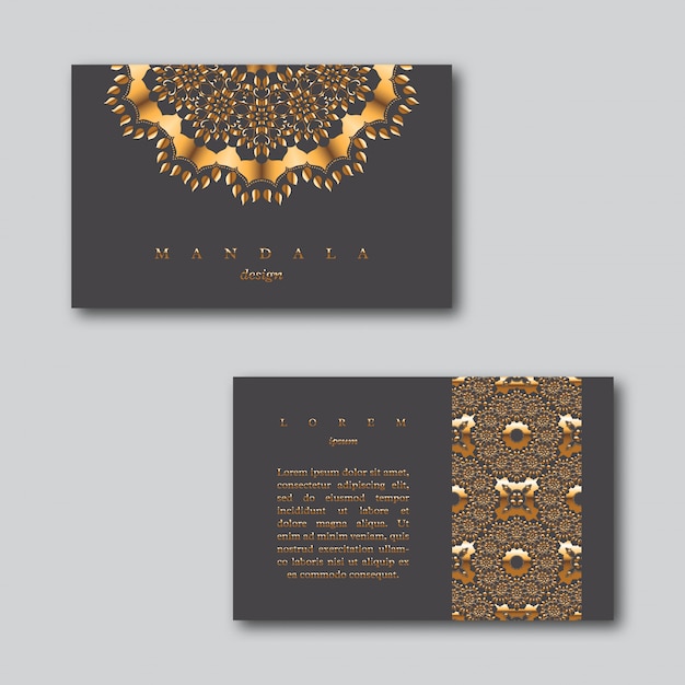 Set of ornamental business golden cards with mandala