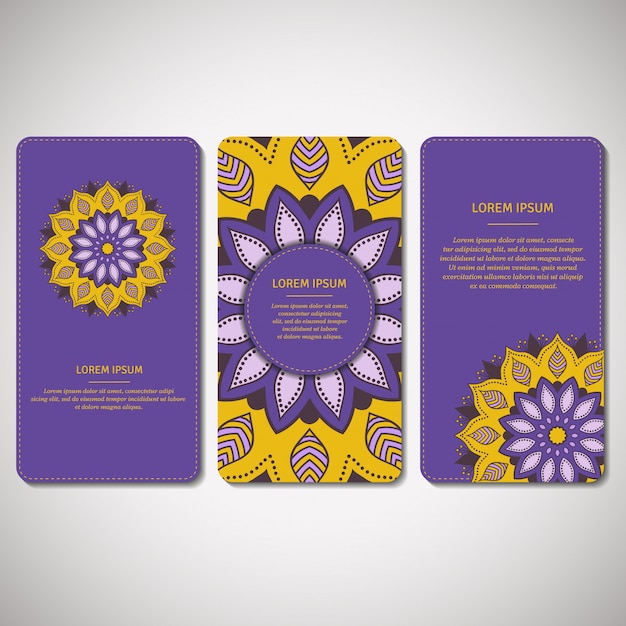 Set of ornamental cards, flyers with mandala.