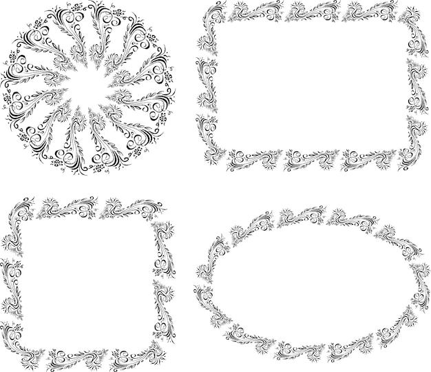 Набор декоративных цветочных бордюров из эскизов элементов винтажного дизайна
