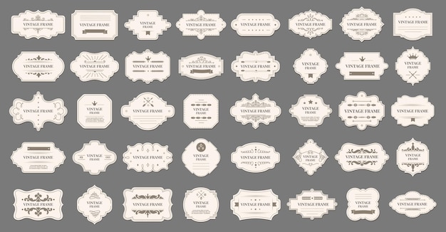 Vettore set di cornici, forma e forma vintage etichetta ornamentale. carta decorativa con emblema vettoriale, illustrazione di tag di design di lusso decorato