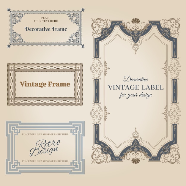 Vector set of ornamental vintage frames, old victorian style