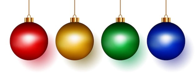 Set ornamenten kerstballen in realistische stijl op witte achtergrond.