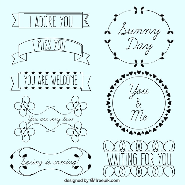 Vector set of ornaments and vintage frames with messages