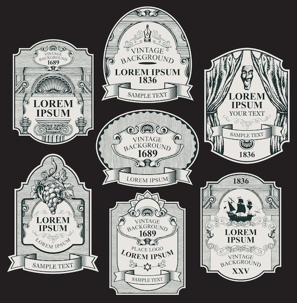 Set of ornate hand-drawn labels