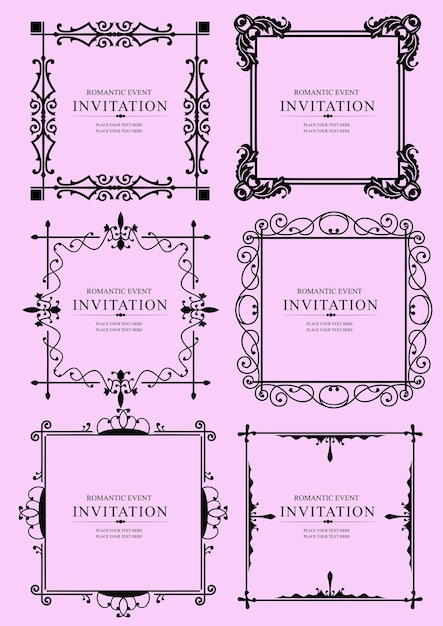 Set of ornate vector frames and ornaments with sample text Perfect as invitation or announcement All pieces are separate Easy to change colors and edit