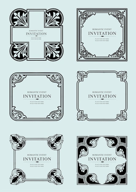 Set of ornate vector frames and ornaments with sample text Perfect as invitation or announcement All pieces are separate Easy to change colors and edit