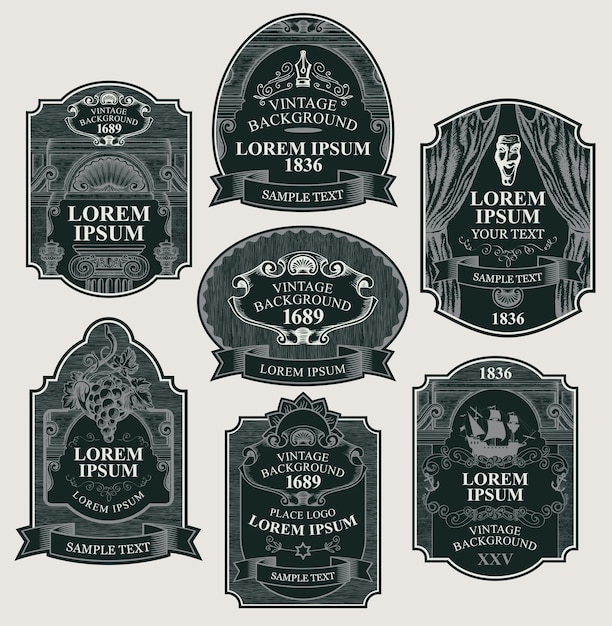 Vector set of ornate vintage labels