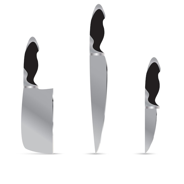 Vector set ot three kitchen knives