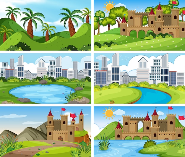 A set of outdoor scene including building