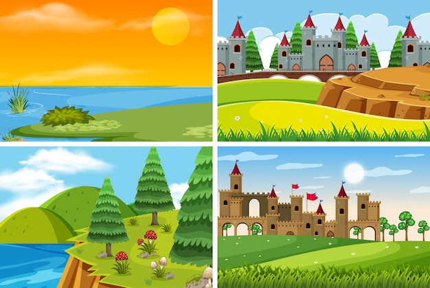 A set of outdoor scene including castle