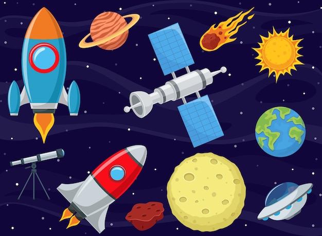 Set of outer space object cartoon