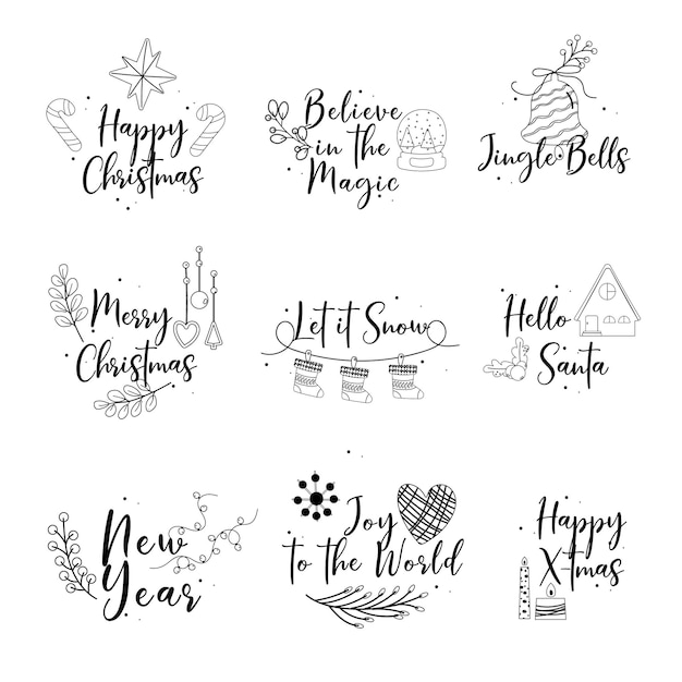 Vector set outline of christmas greeting badge