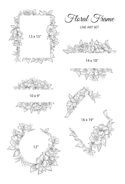 Set of outline floral frame backgroud decorative border