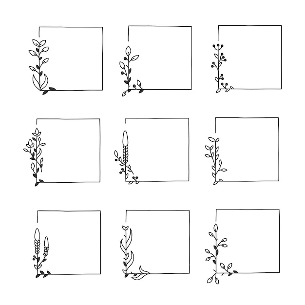 set of outline floral frames