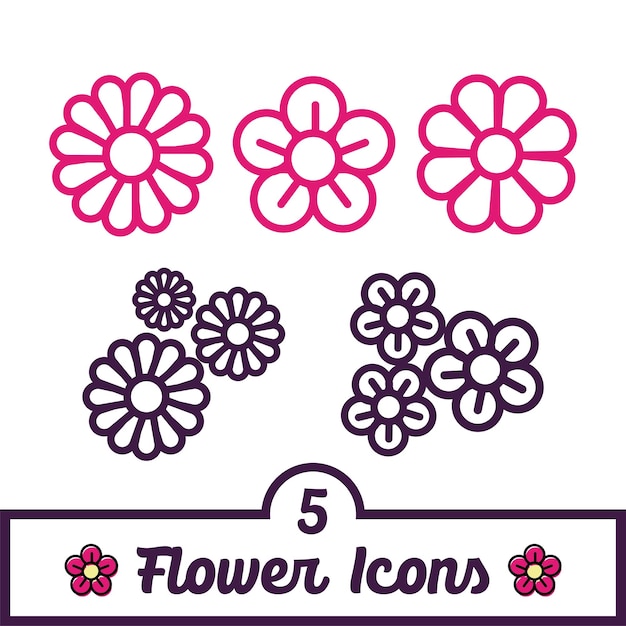 Set of outline flower icons Vector illustration