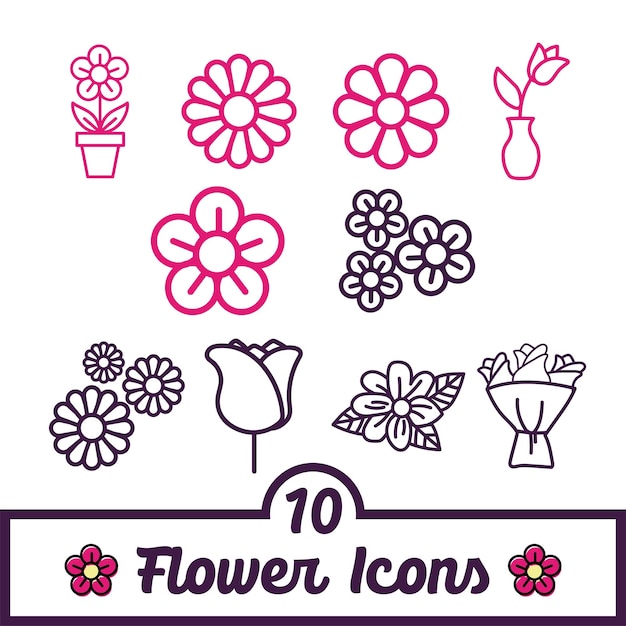 Set of outline flower icons Vector illustration