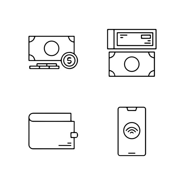 Vector set of outline icons related to payment methods linear icon collection editable stroke