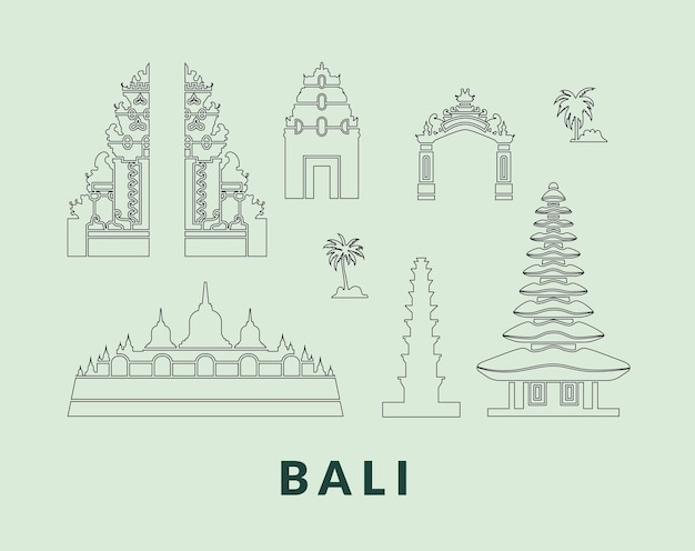 Set of outline landmarks of bali indonesia