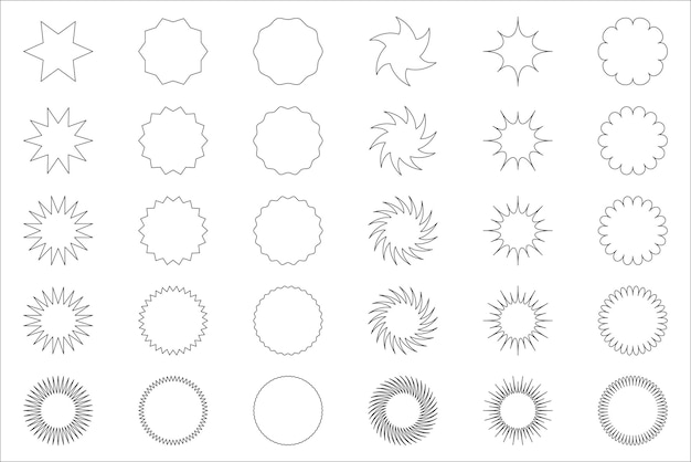 Vettore set di adesivi di vendita outline a forma di stella o sole note adesive ed etichette promozionali