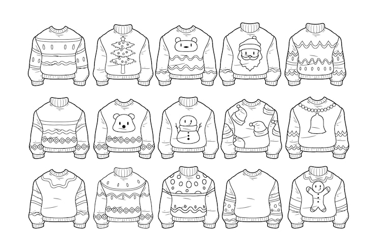 Vector set outline vector christmas sweater hand drawn illustration