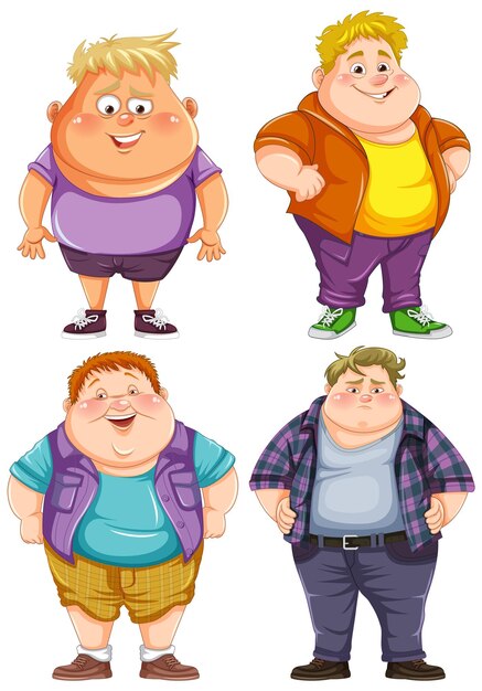 Vector set of overweight male cartoon character