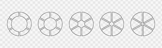 Set overzicht ringdiagrammen gesegmenteerd op 6 gelijke delen Infographic wielen verdeeld in zes secties