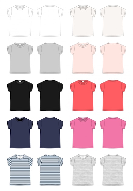 Vector set overzicht technische schets kinder t-shirt