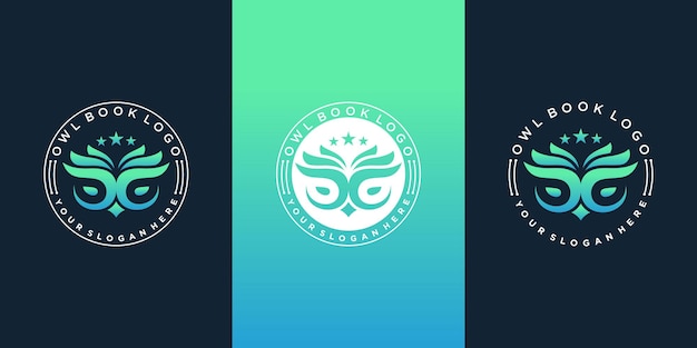 Set of owl book logo designs with modern emblem and luxury gradient colour style Premium vecto