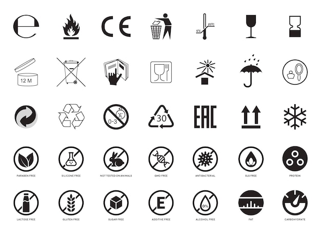 Set of Packaging Symbols. Handbook general symbols.