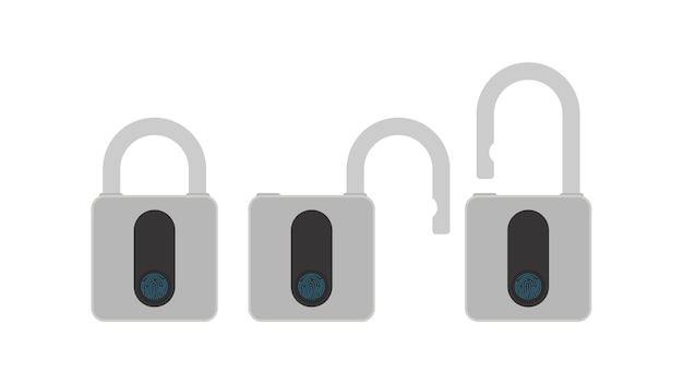 Vector set of padlocks with fingerprint scanner.