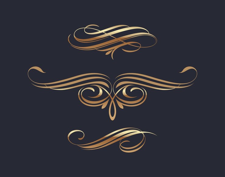 Vector set of page decorations golden design elements calligraphic gold flourishes ornamental dividers