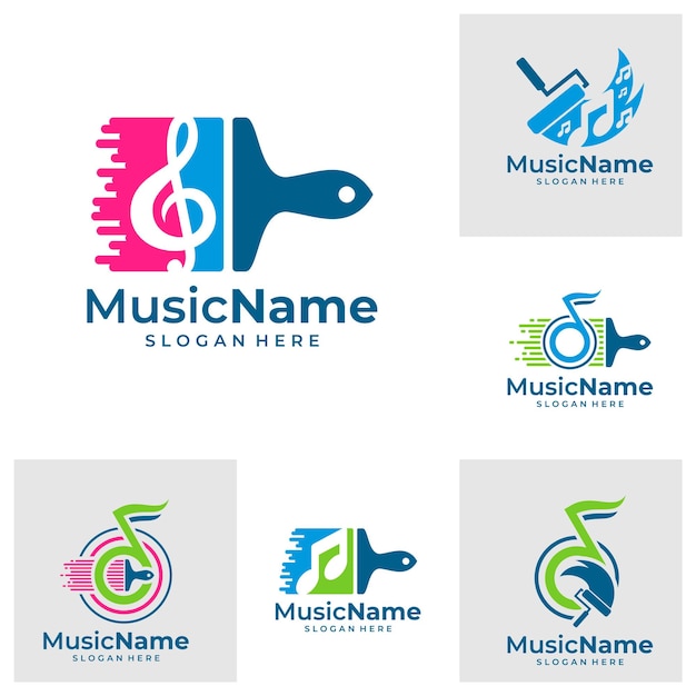 Set of Paint Music Logo Vector Music Paint logo design template