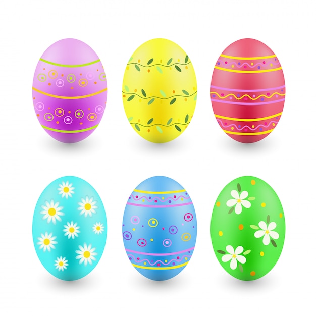 Set of painted easter eggs isolated on white