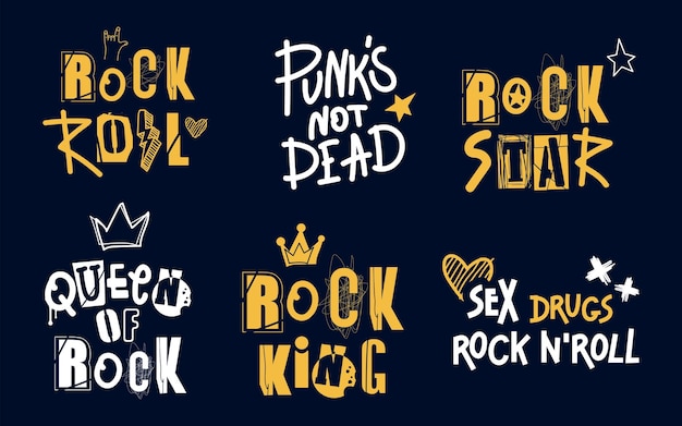 Una serie di scritte dipinte. rock and roll, regina del rock, re del rock, del sesso, della droga, dei punk non sono morti