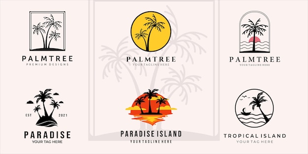 Set of palm tree or coconut tree vector logo illustration template icon graphic design bundle