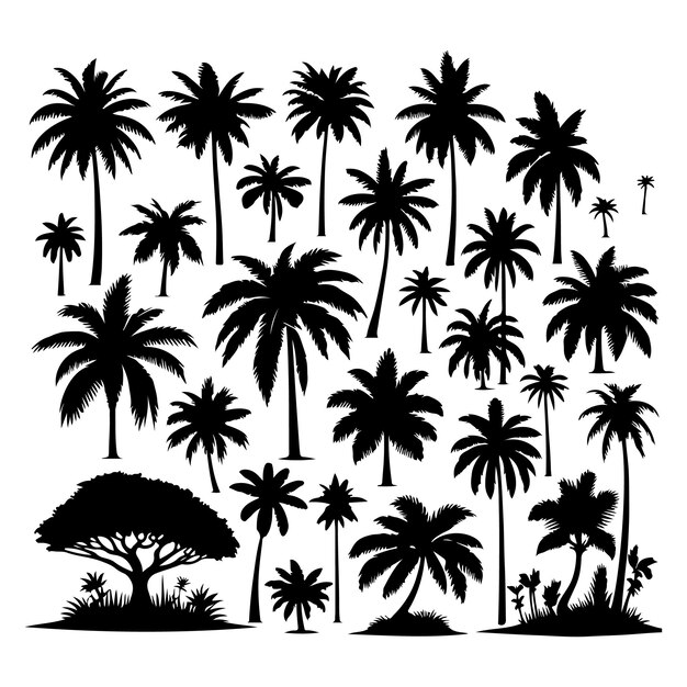 Vector set of palm tree silhouettes isolated on a white background vector illustration